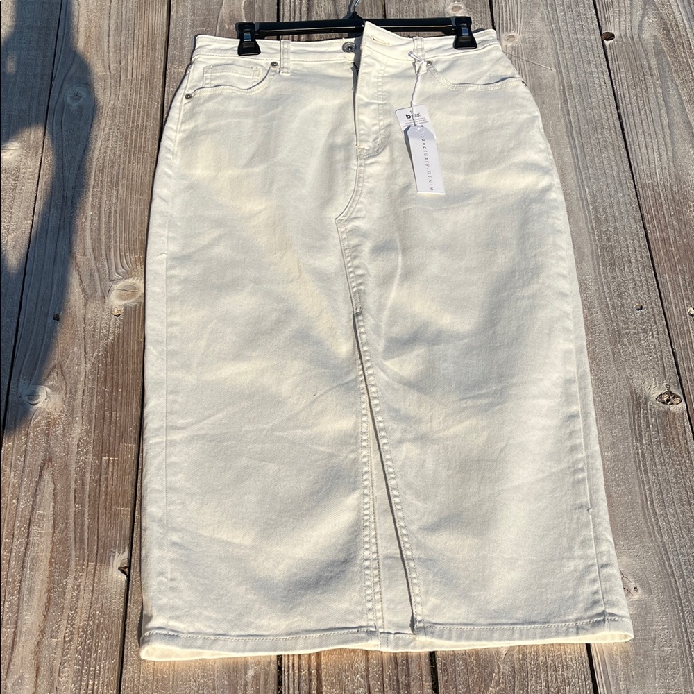 Sanctuary Cream High-Rise Denim Midi Skirt